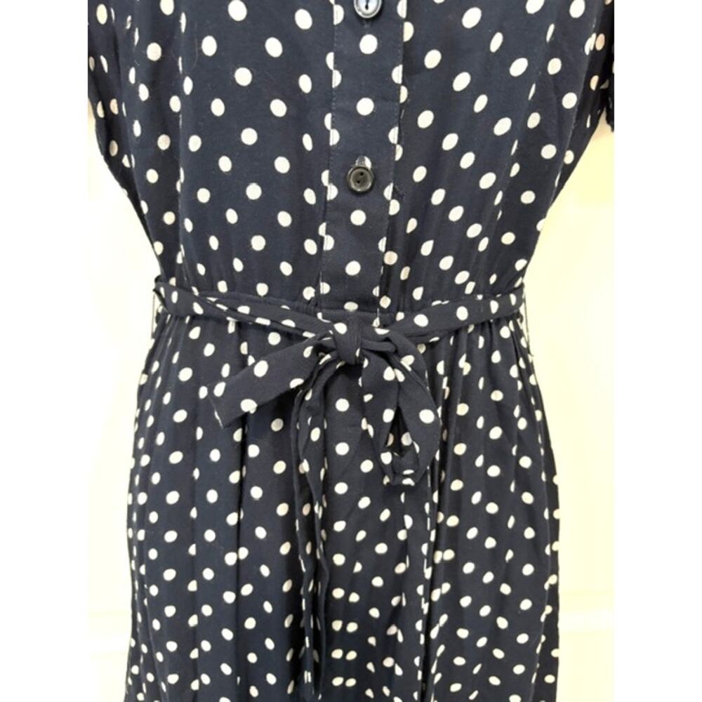 Orvis Polka Dot Midi Shirt Dress Size 6 Navy Blue Rayon Button Front Pockets - Picture 5 of 13